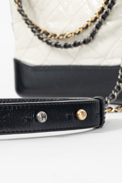 Chanel Small Gabrielle Hobo White & Black Aged Calfskin Quilted-Leather Shoulder Bag