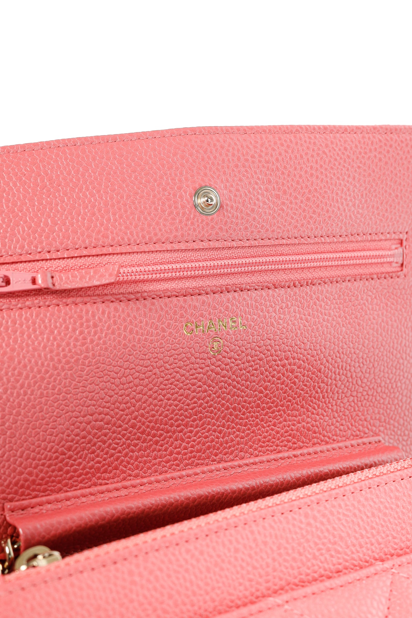 Chanel Coral Pink Caviar Quilted Classic Wallet on Chain