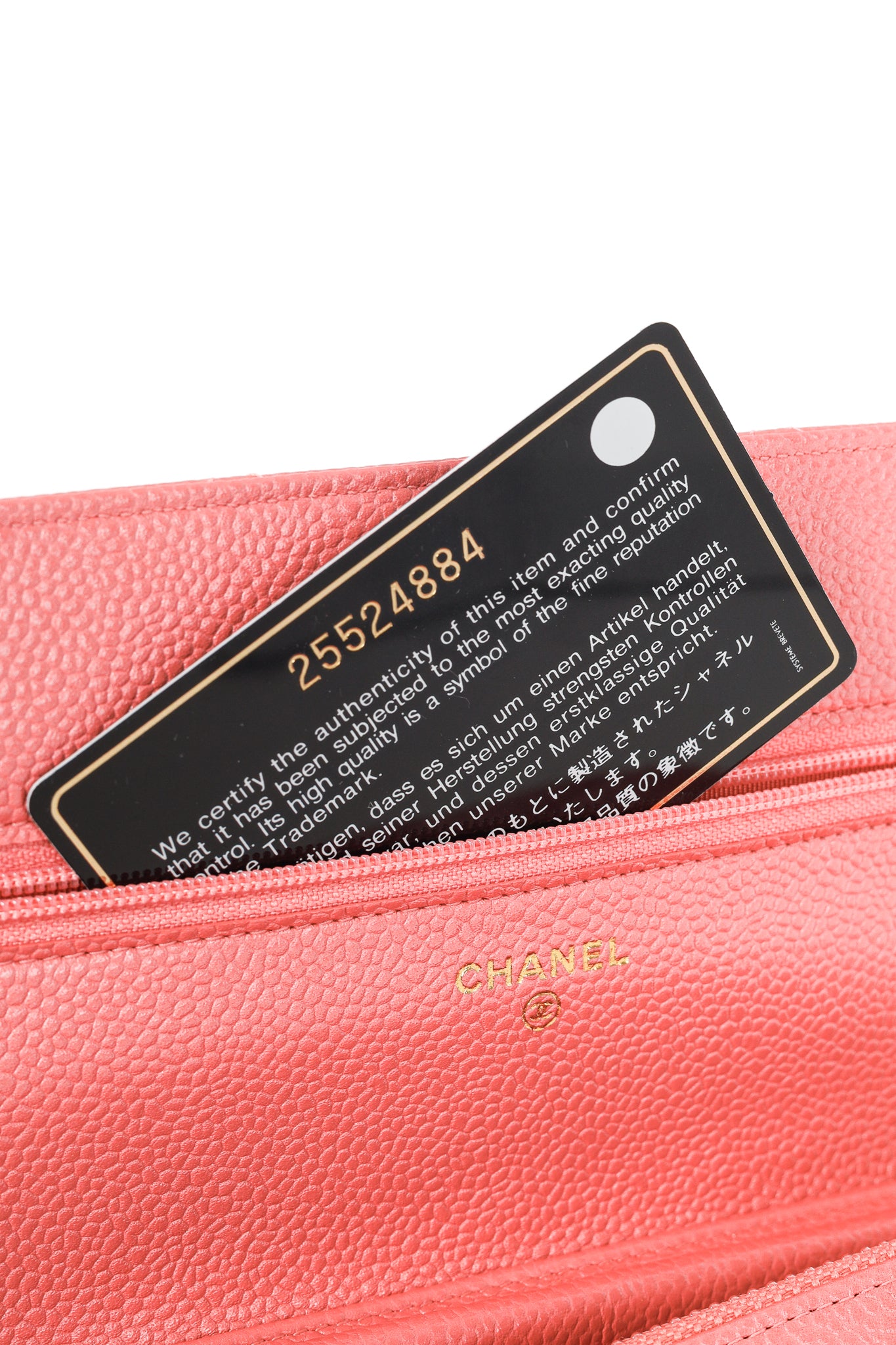 Chanel Coral Pink Caviar Quilted Classic Wallet on Chain