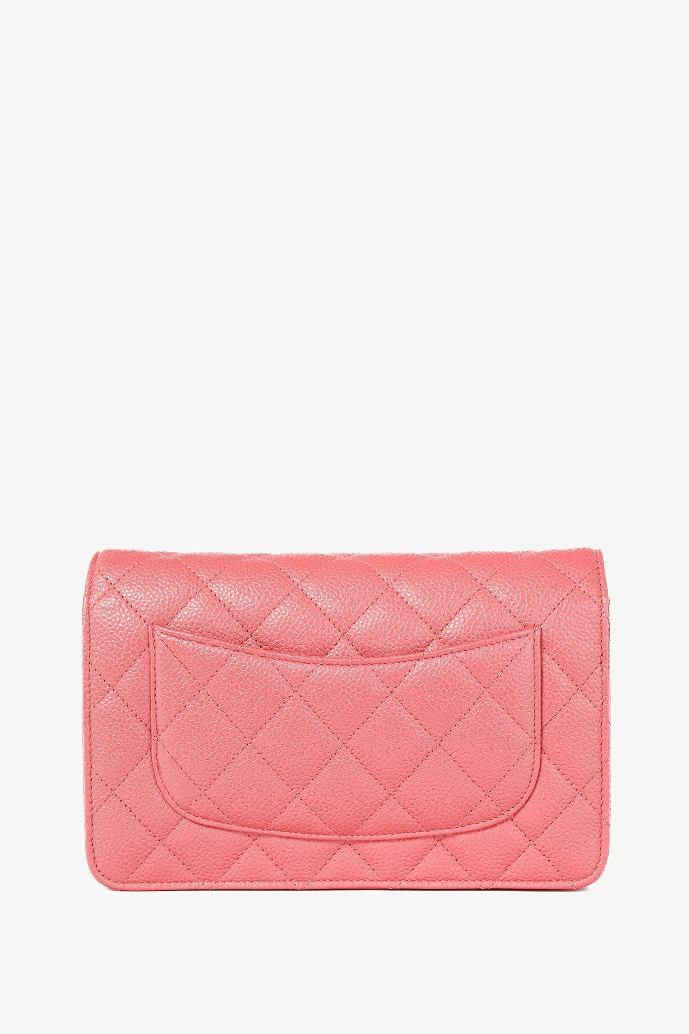 Chanel Coral Pink Caviar Quilted Classic Wallet on Chain