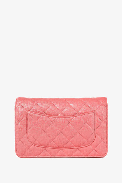 Chanel Coral Pink Caviar Quilted Classic Wallet on Chain