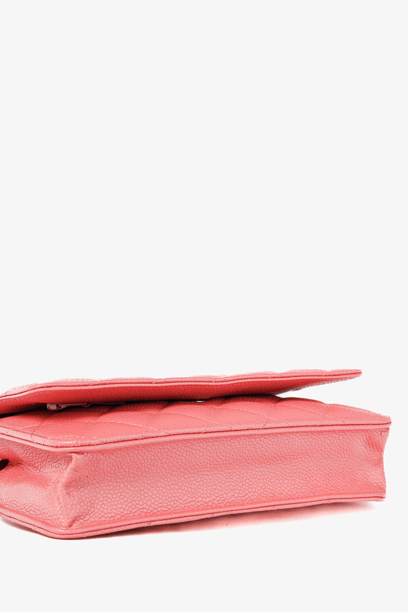 Chanel Coral Pink Caviar Quilted Classic Wallet on Chain