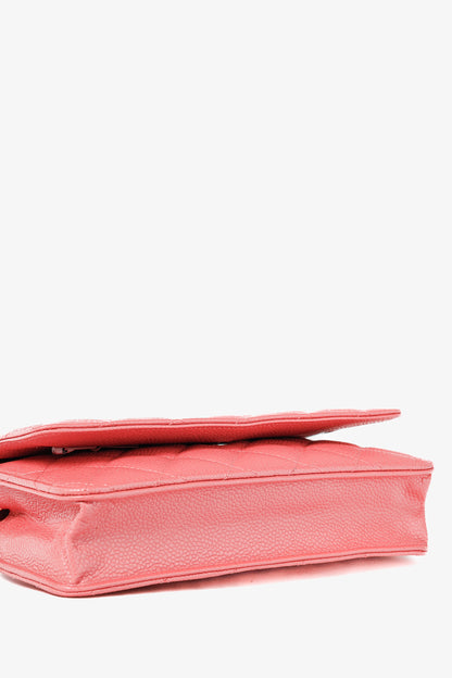 Chanel Coral Pink Caviar Quilted Classic Wallet on Chain