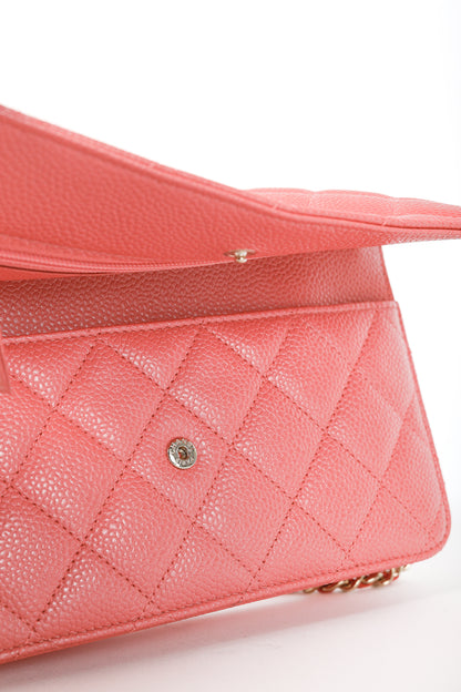 Chanel Coral Pink Caviar Quilted Classic Wallet on Chain