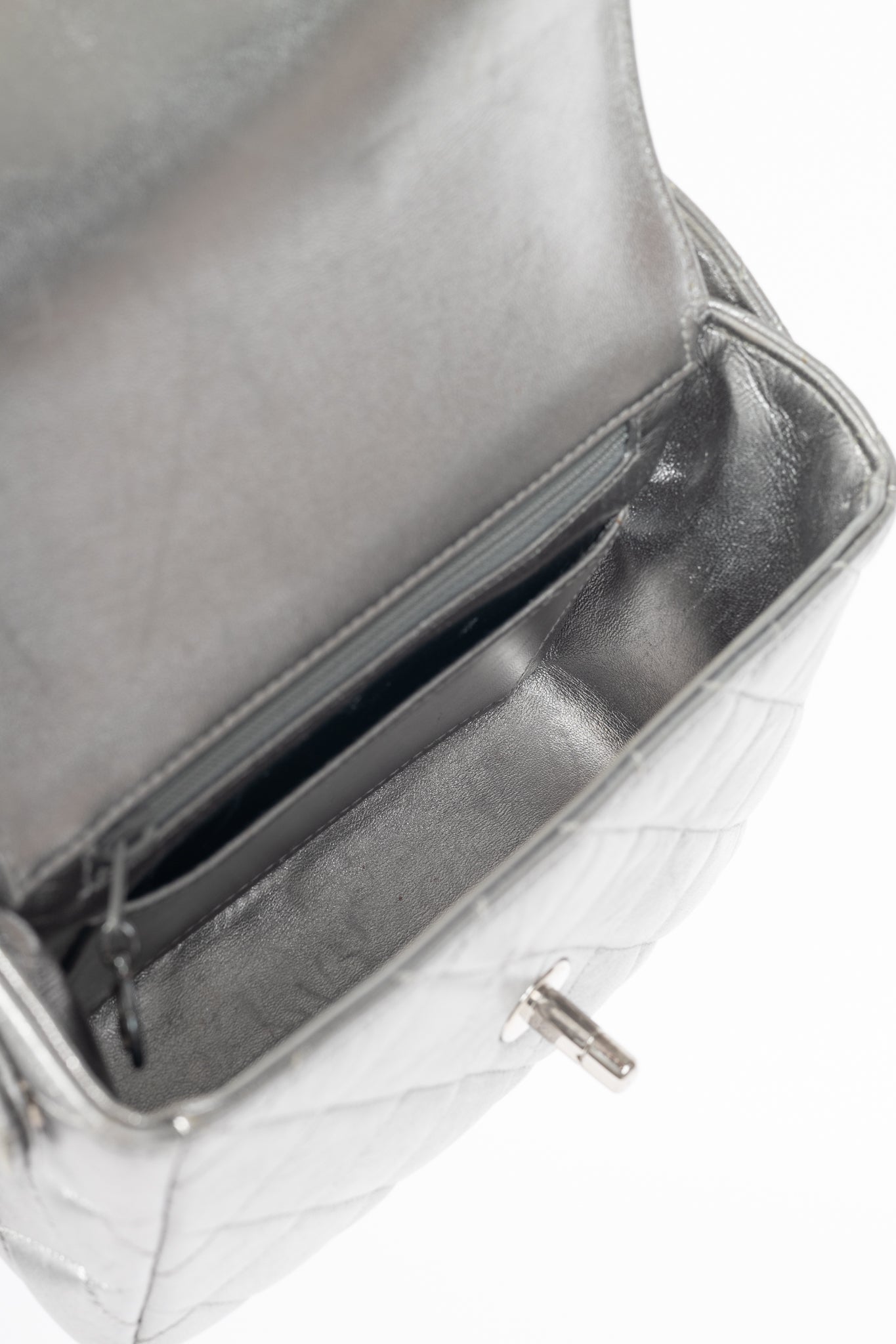 Chanel Metallic Silver Quilted Leather Mini Handbag