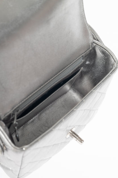 Chanel Metallic Silver Quilted Leather Mini Handbag