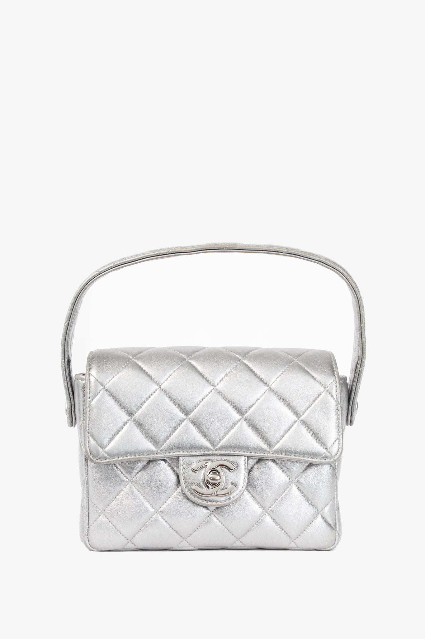 Chanel Metallic Silver Quilted Leather Mini Handbag