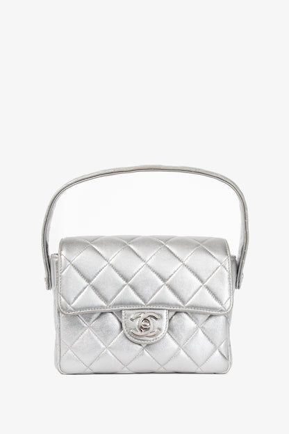 Chanel Metallic Silver Quilted Leather Mini Handbag