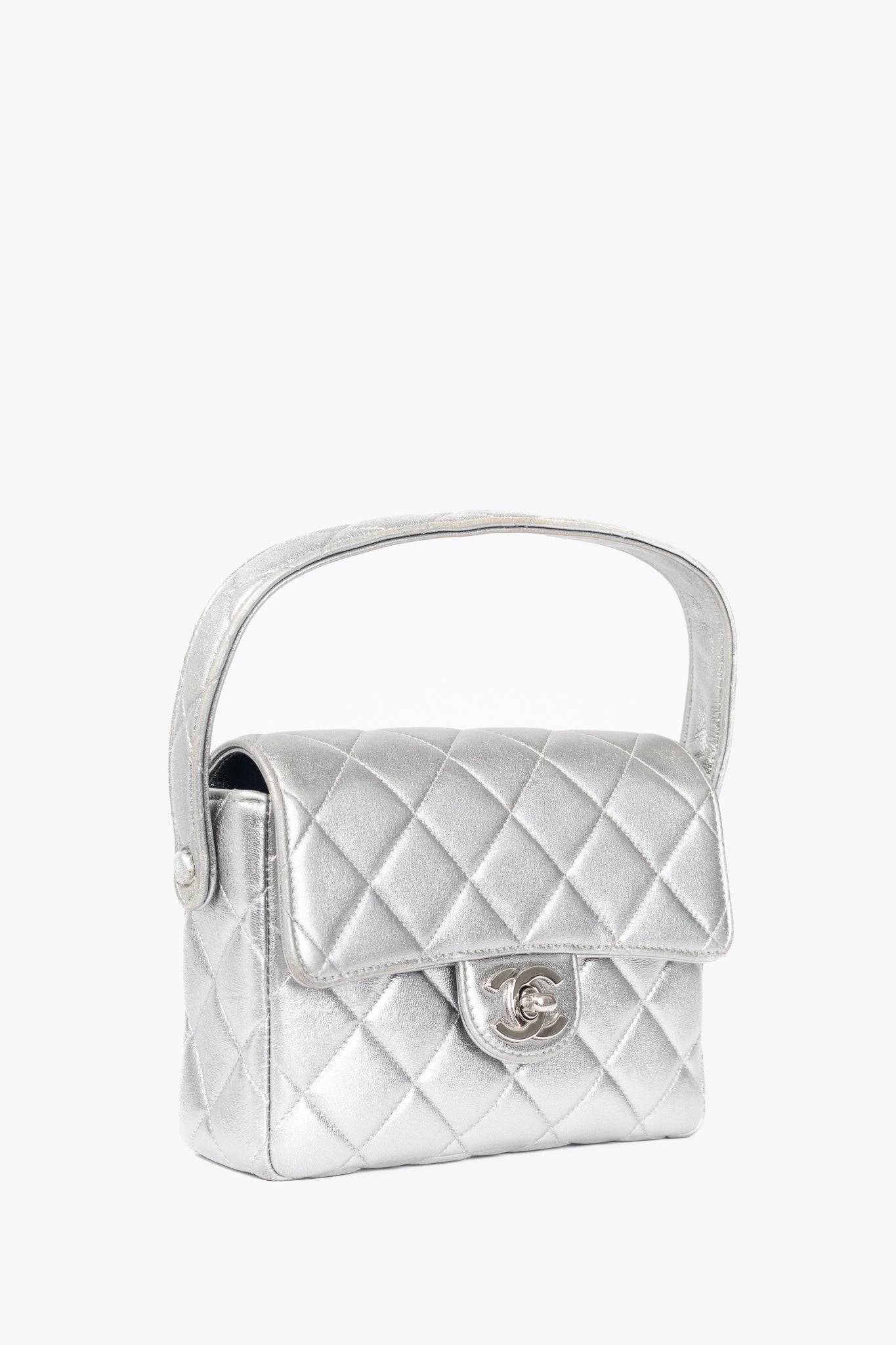 Chanel Metallic Silver Quilted Leather Mini Handbag