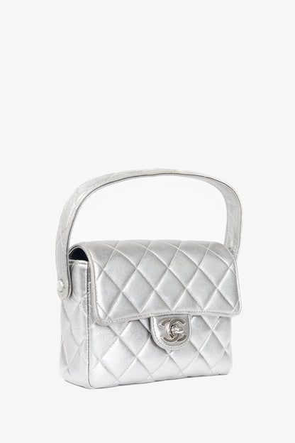 Chanel Metallic Silver Quilted Leather Mini Handbag