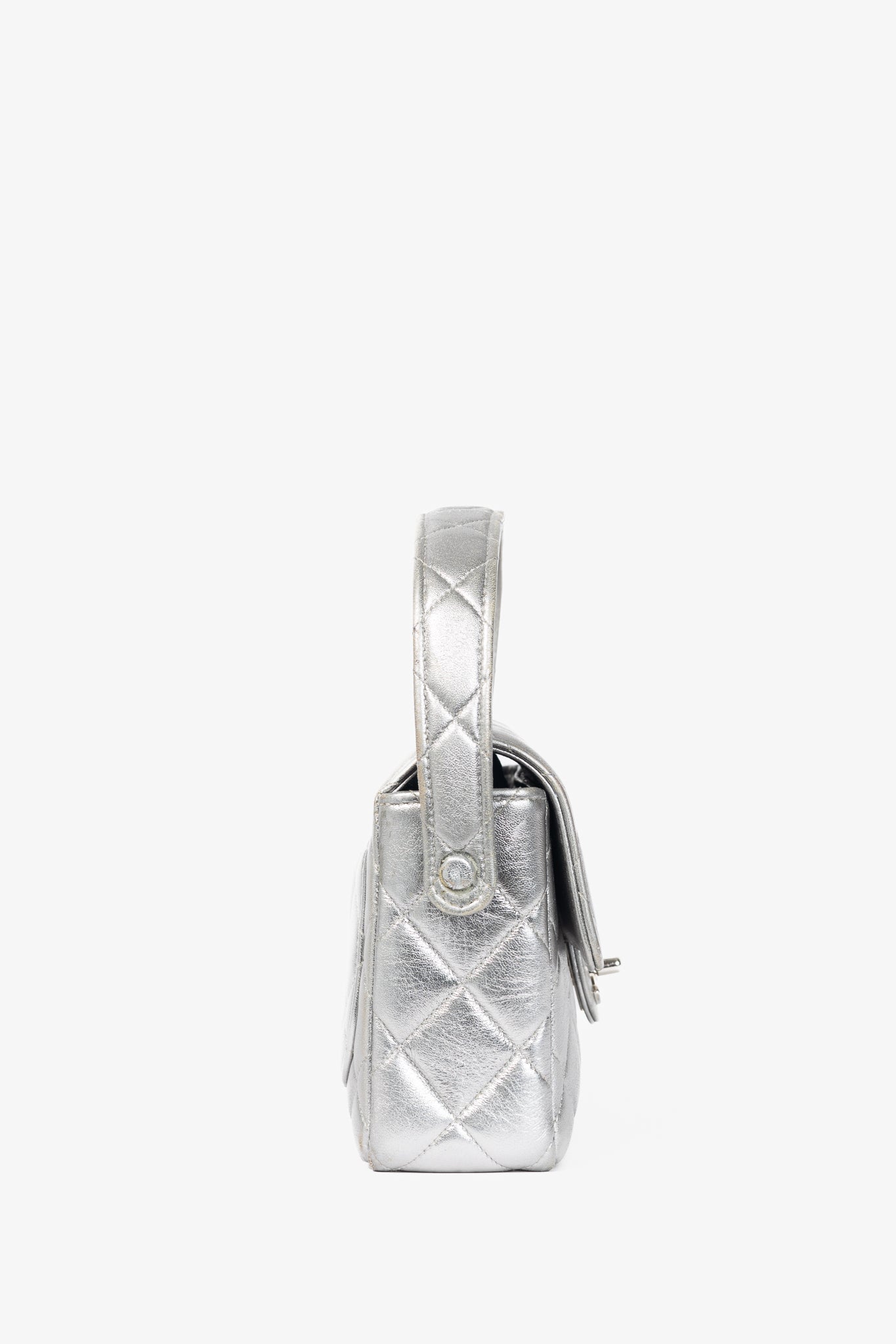 Chanel Metallic Silver Quilted Leather Mini Handbag