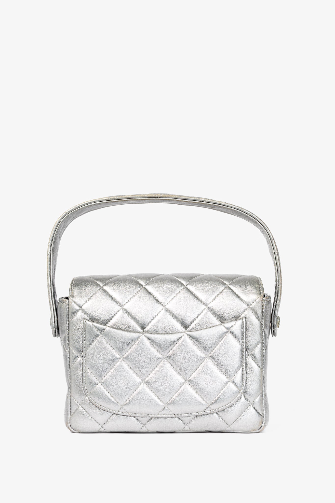 Chanel Metallic Silver Quilted Leather Mini Handbag