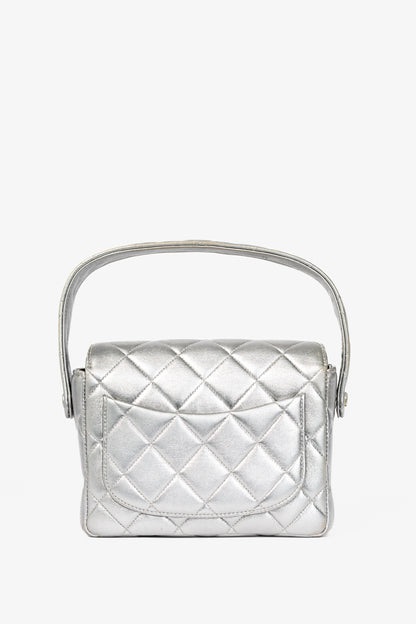Chanel Metallic Silver Quilted Leather Mini Handbag