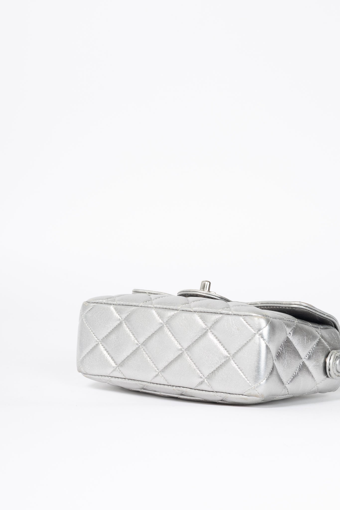 Chanel Metallic Silver Quilted Leather Mini Handbag