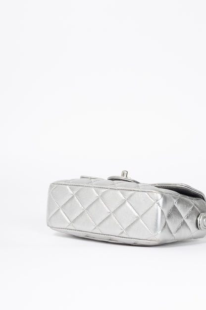 Chanel Metallic Silver Quilted Leather Mini Handbag