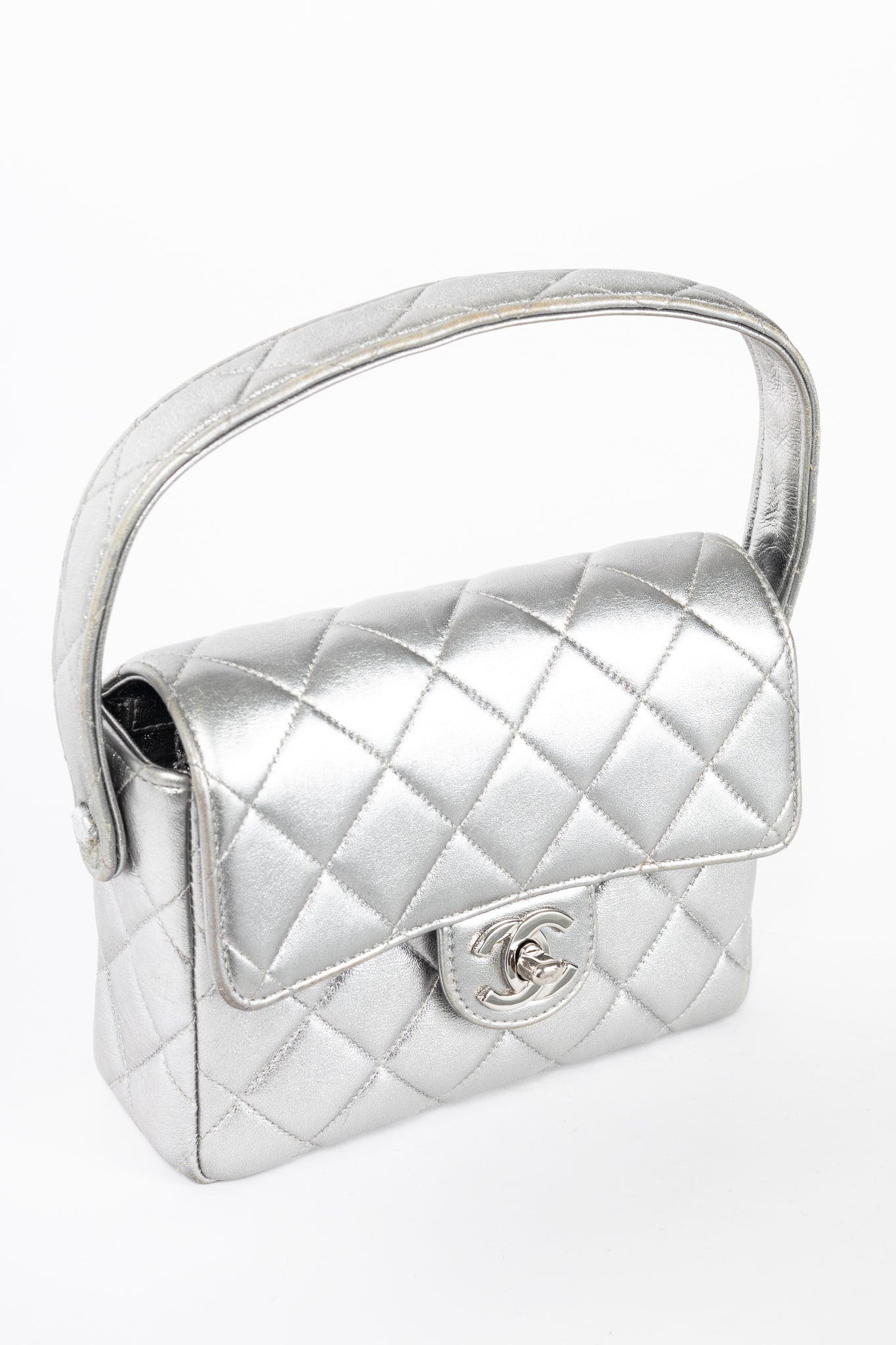 Chanel Metallic Silver Quilted Leather Mini Handbag