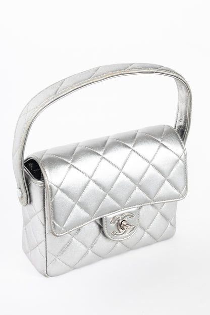 Chanel Metallic Silver Quilted Leather Mini Handbag