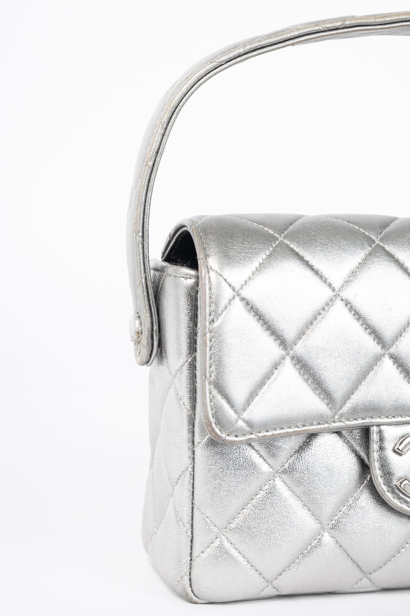 Chanel Metallic Silver Quilted Leather Mini Handbag