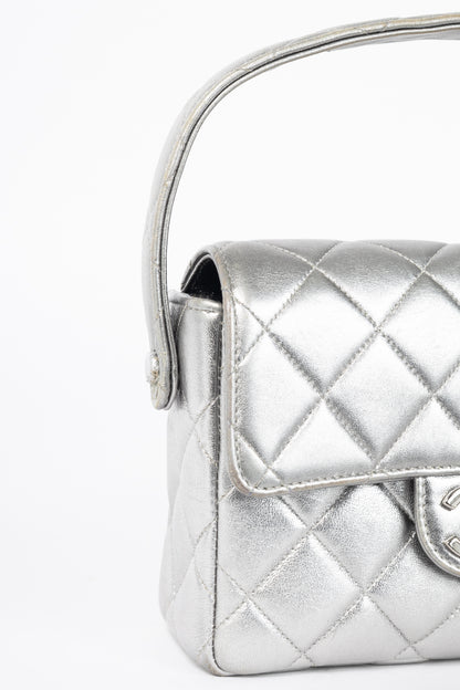 Chanel Metallic Silver Quilted Leather Mini Handbag