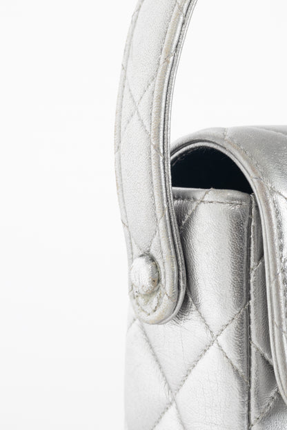 Chanel Metallic Silver Quilted Leather Mini Handbag