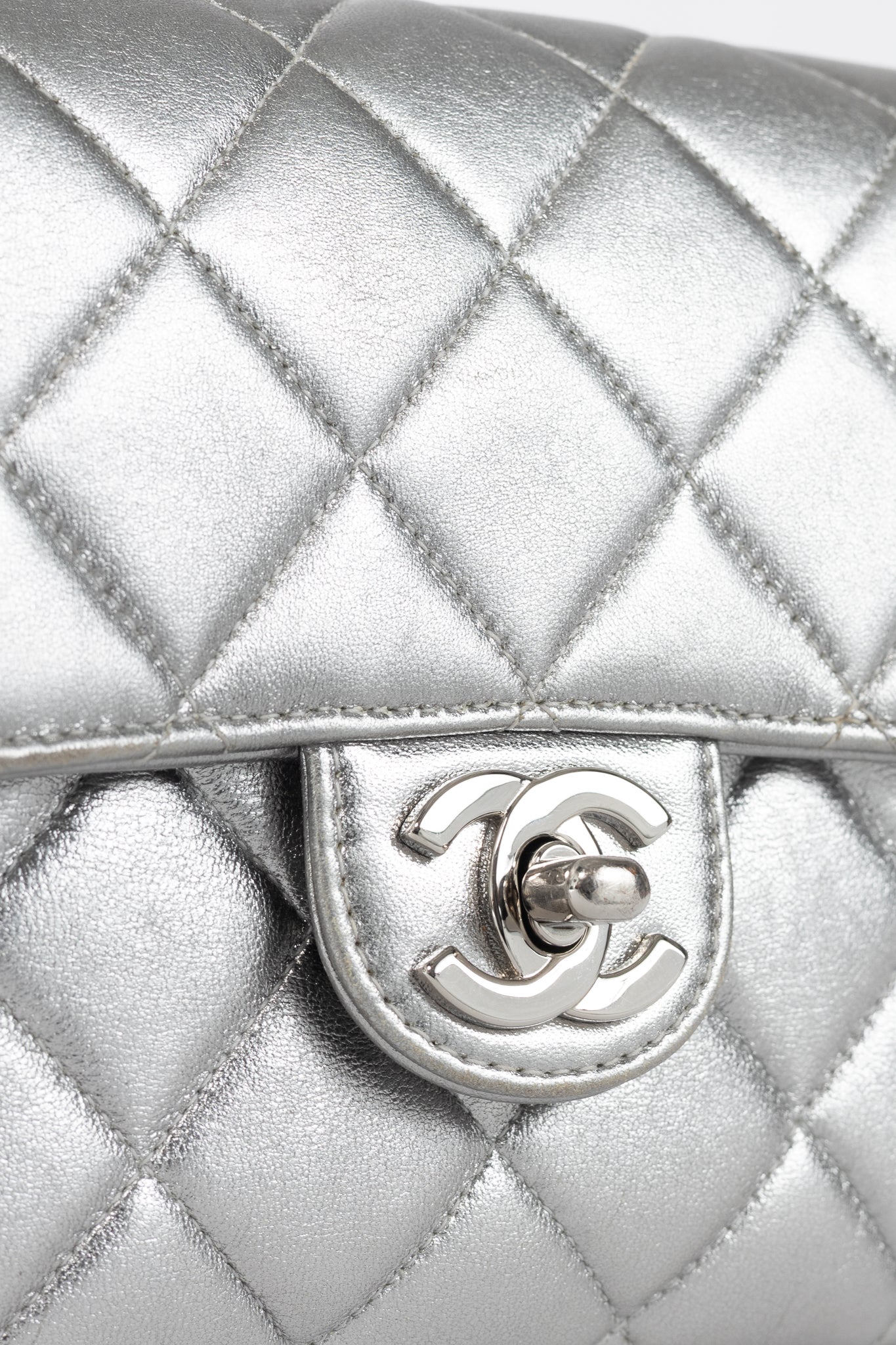 Chanel Metallic Silver Quilted Leather Mini Handbag