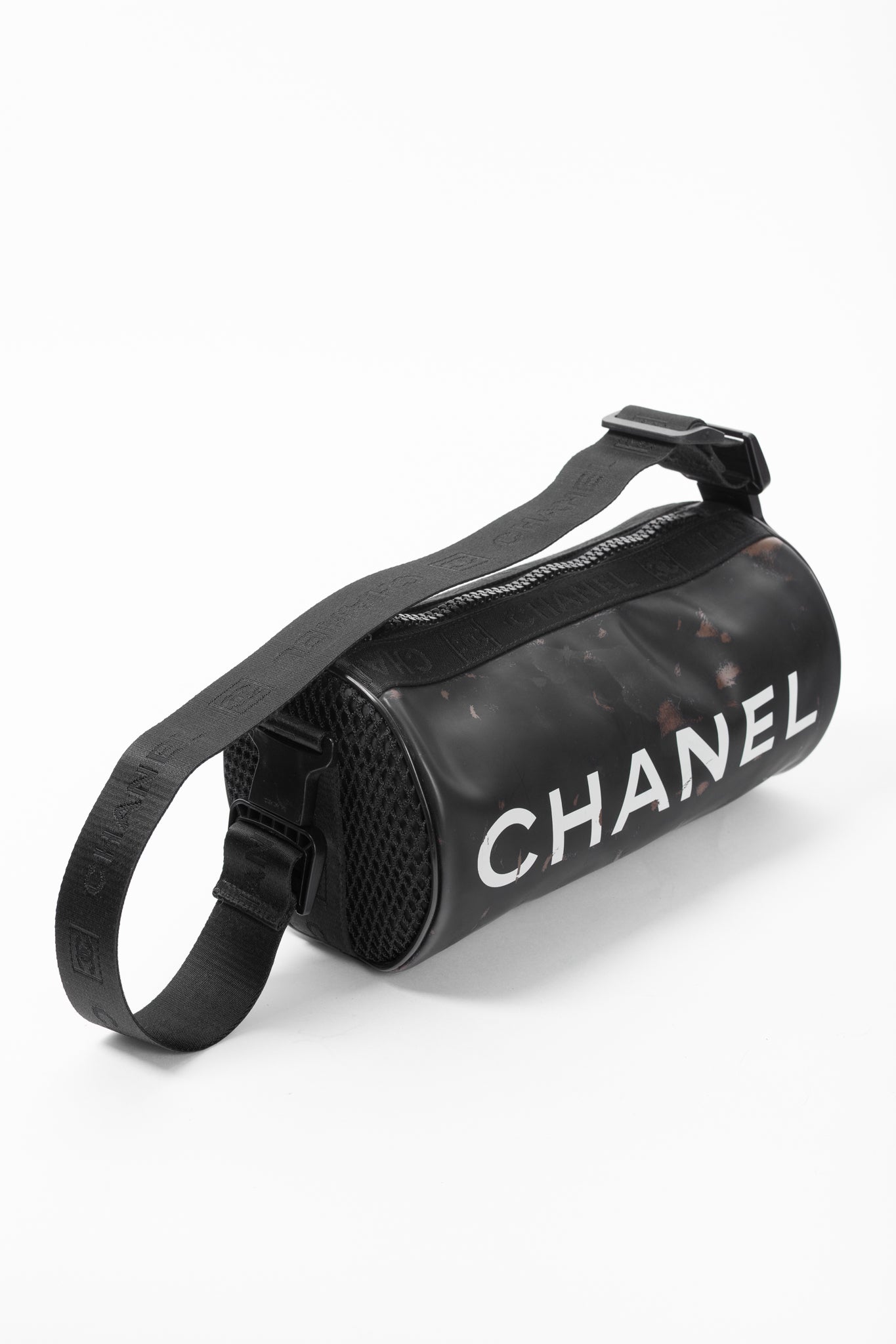 Chanel Sports Line Black Rubber Logo-Print Mini Duffle