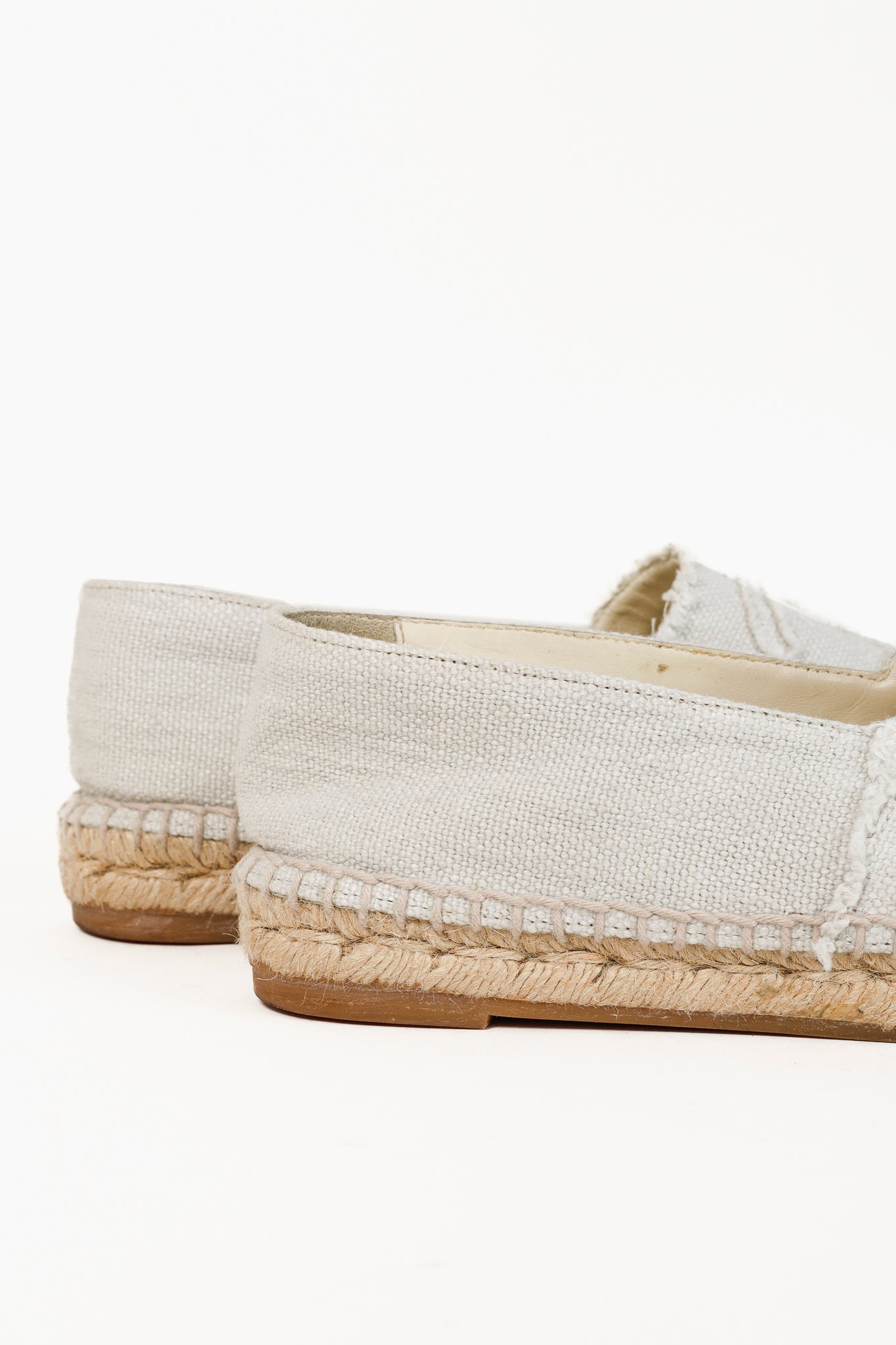 Chanel Fraying CC Textile Espadrille Flats in White and Black