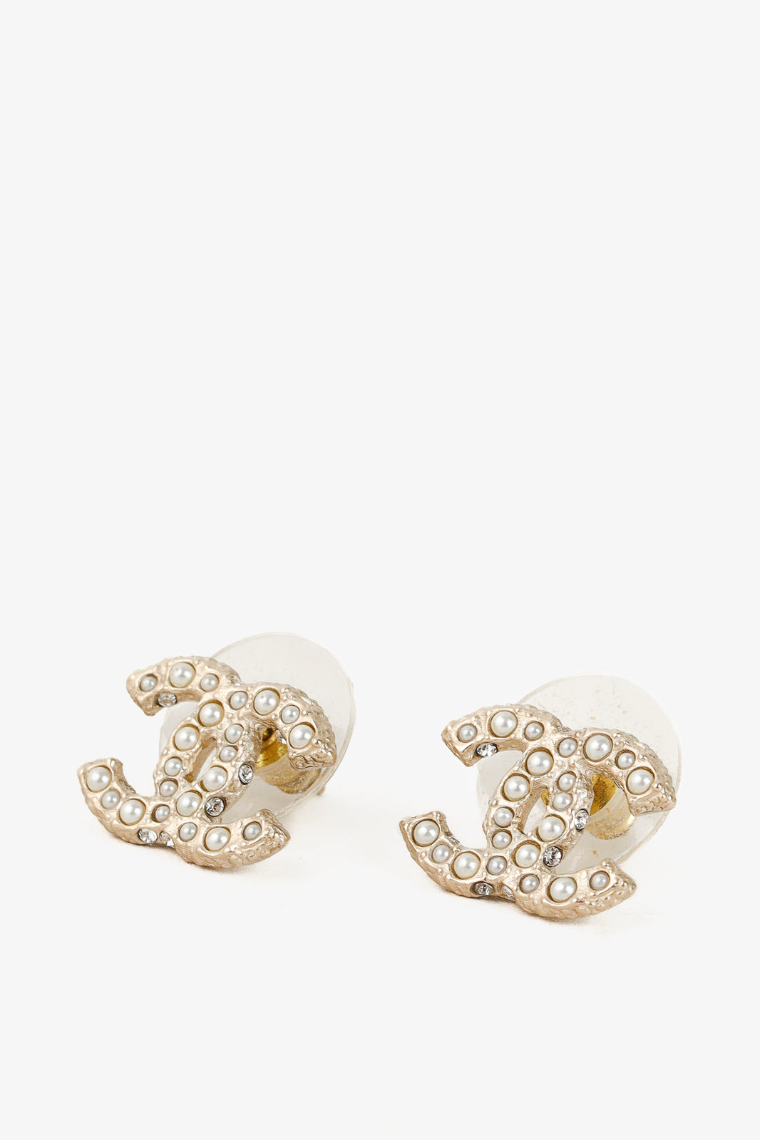 Chanel CC Pearl-Embellished Gold-Tone Stud Earrings