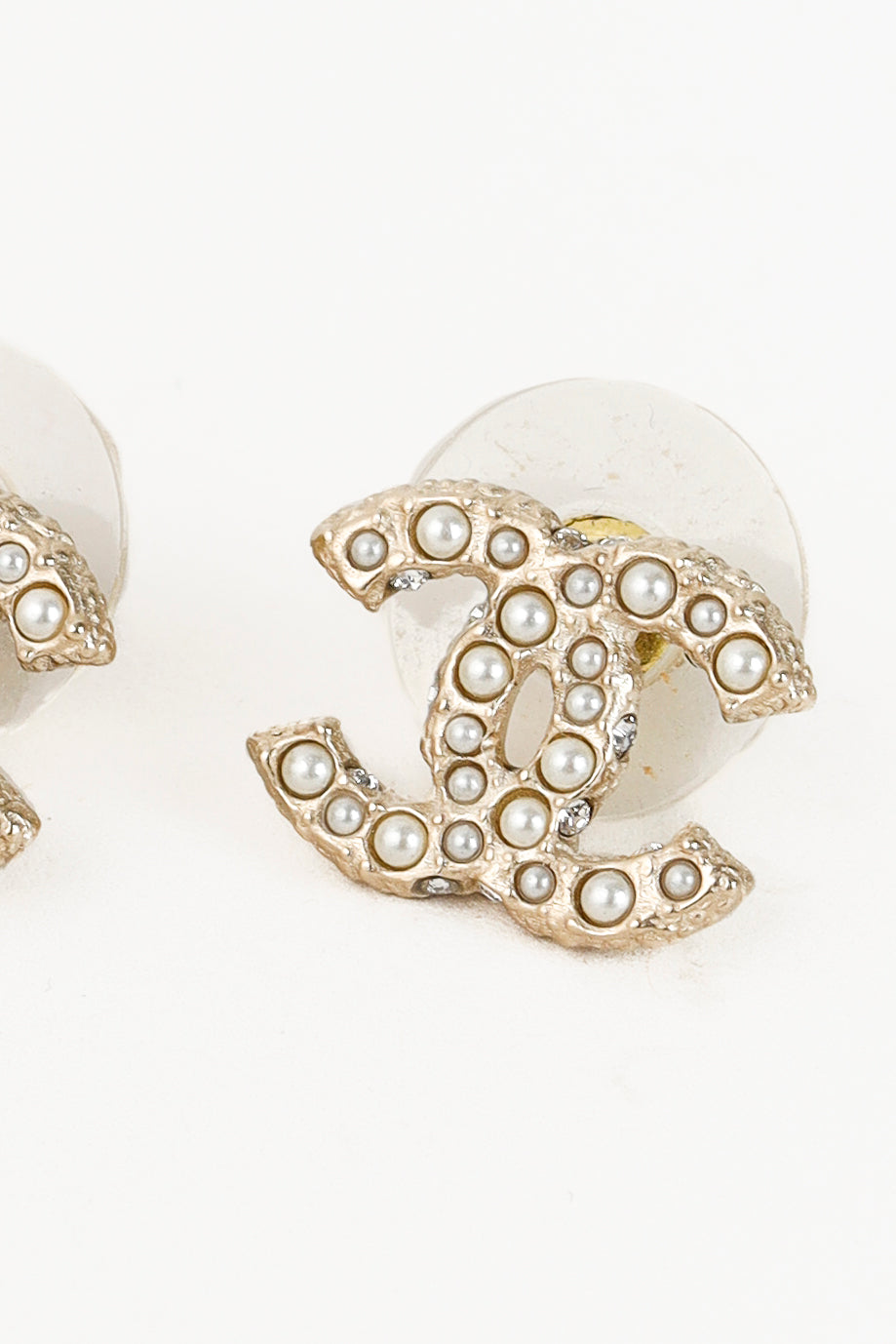 Chanel CC Pearl-Embellished Gold-Tone Stud Earrings