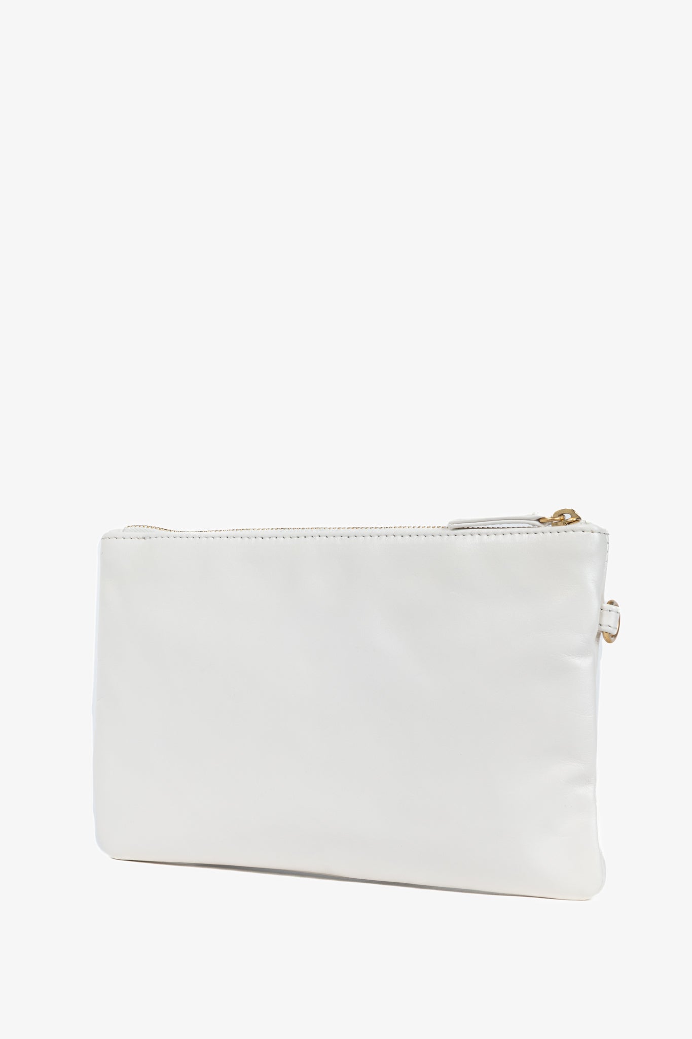 Chanel White Shiny Calfskin Logo Pouch