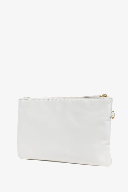 Chanel White Shiny Calfskin Logo Pouch