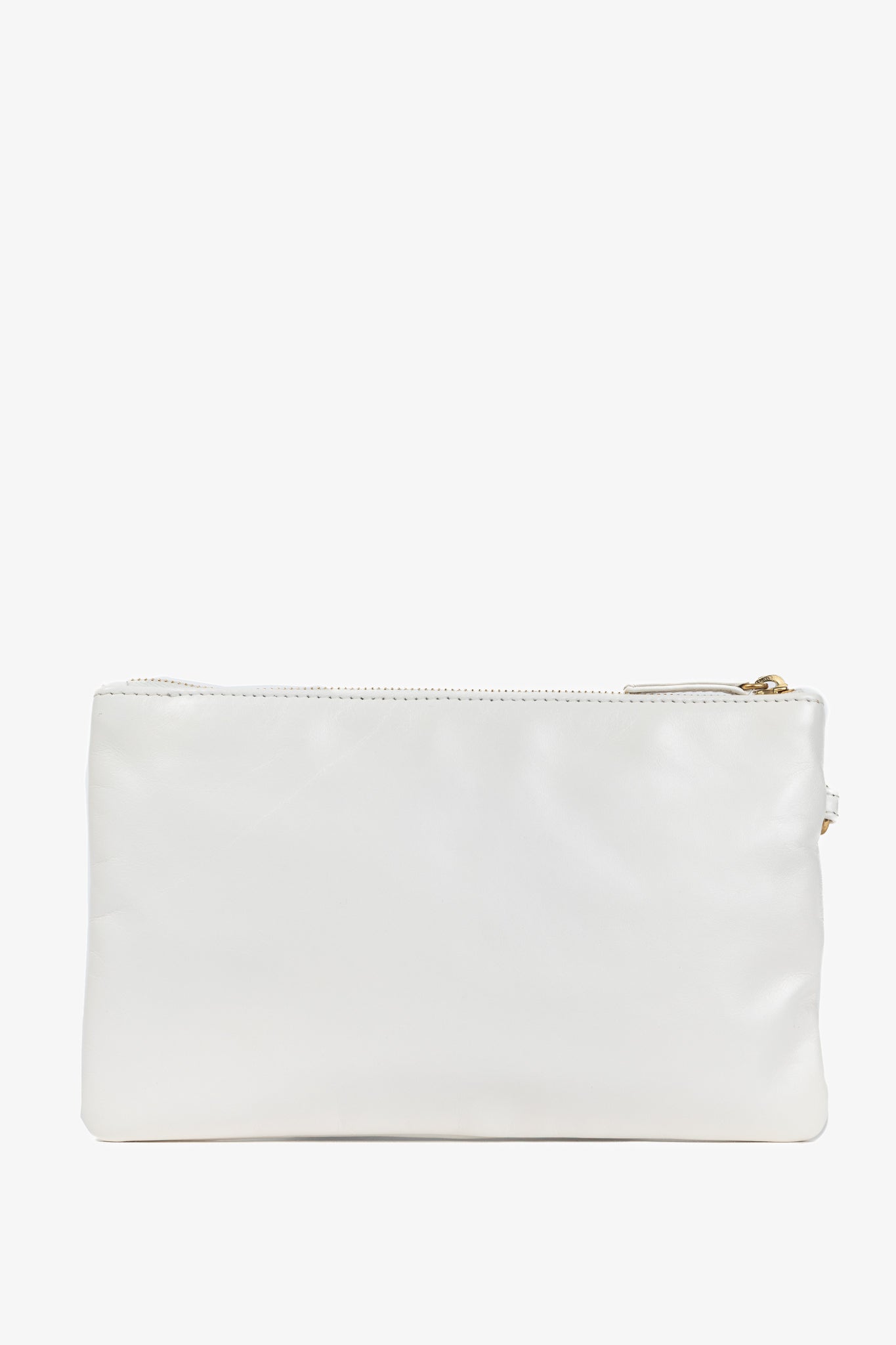 Chanel White Shiny Calfskin Logo Pouch