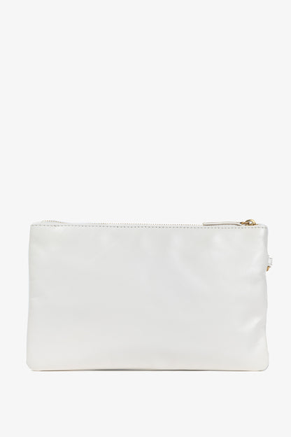 Chanel White Shiny Calfskin Logo Pouch