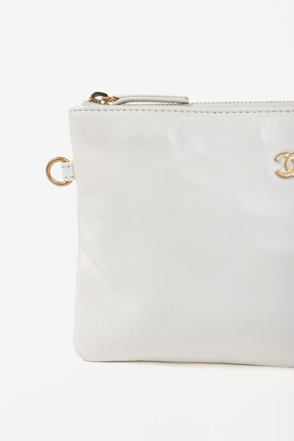 Chanel White Shiny Calfskin Logo Pouch