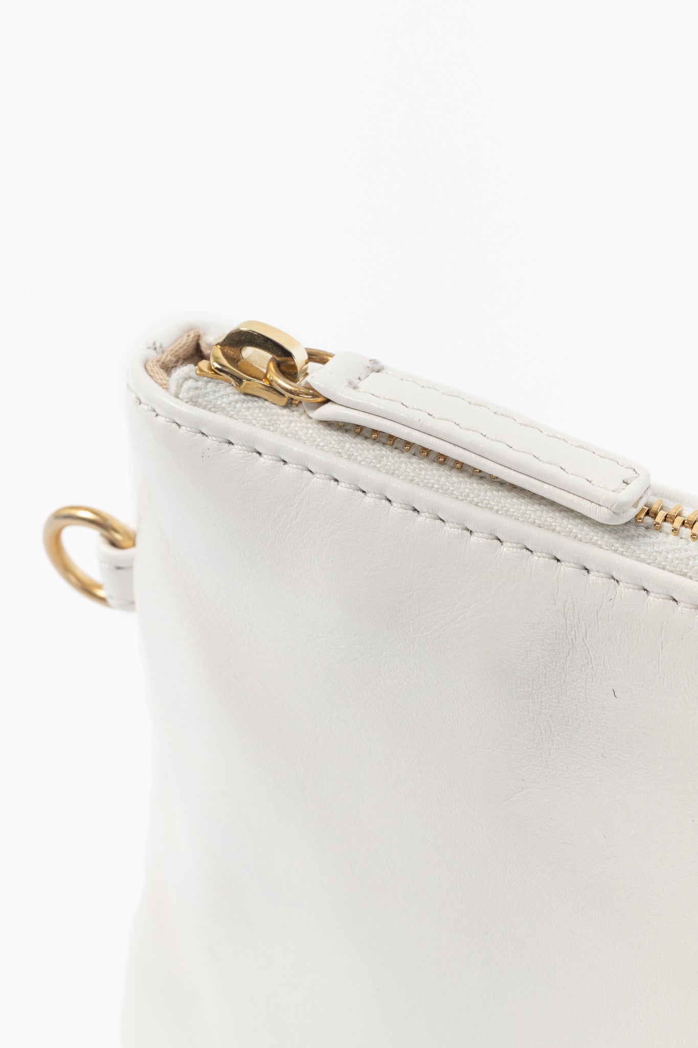 Chanel White Shiny Calfskin Logo Pouch