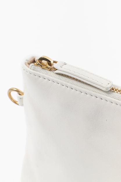 Chanel White Shiny Calfskin Logo Pouch