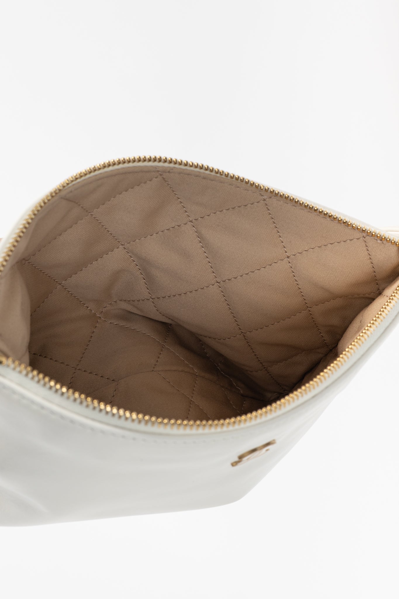 Chanel White Shiny Calfskin Logo Pouch