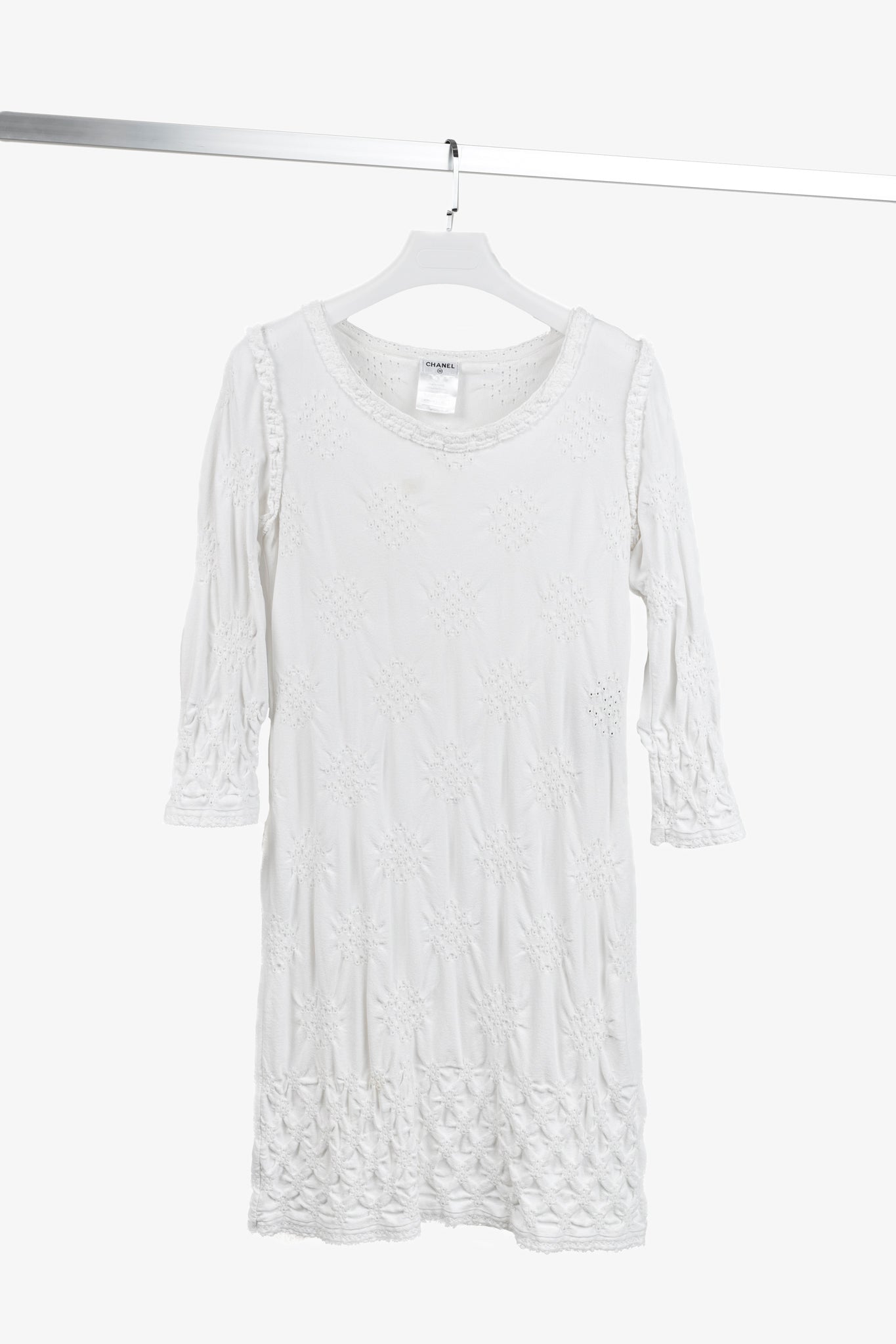 Chanel 2009 White Knit Inside Out Embroidery Dress