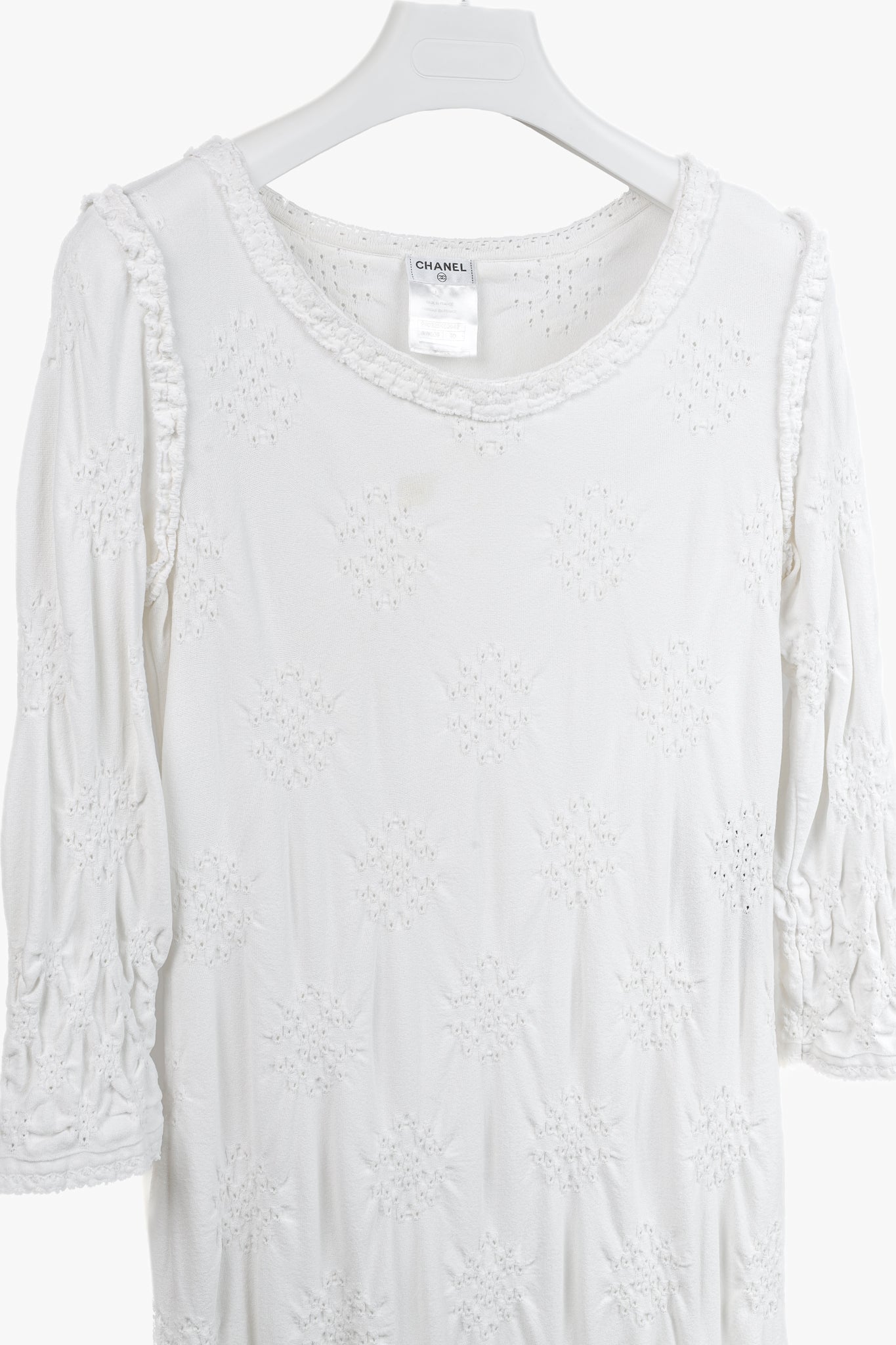 Chanel 2009 White Knit Inside Out Embroidery Dress