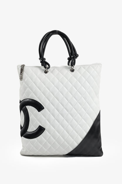 Chanel White & Black Quilted Medium Cambon Tote