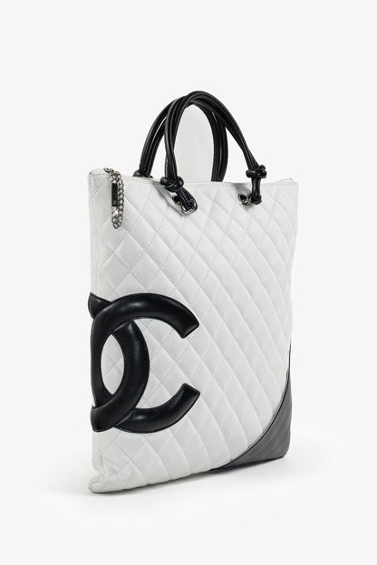 Chanel White & Black Quilted Medium Cambon Tote