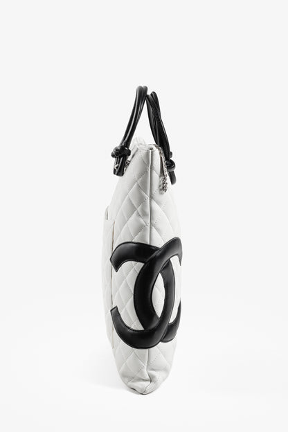 Chanel White & Black Quilted Medium Cambon Tote