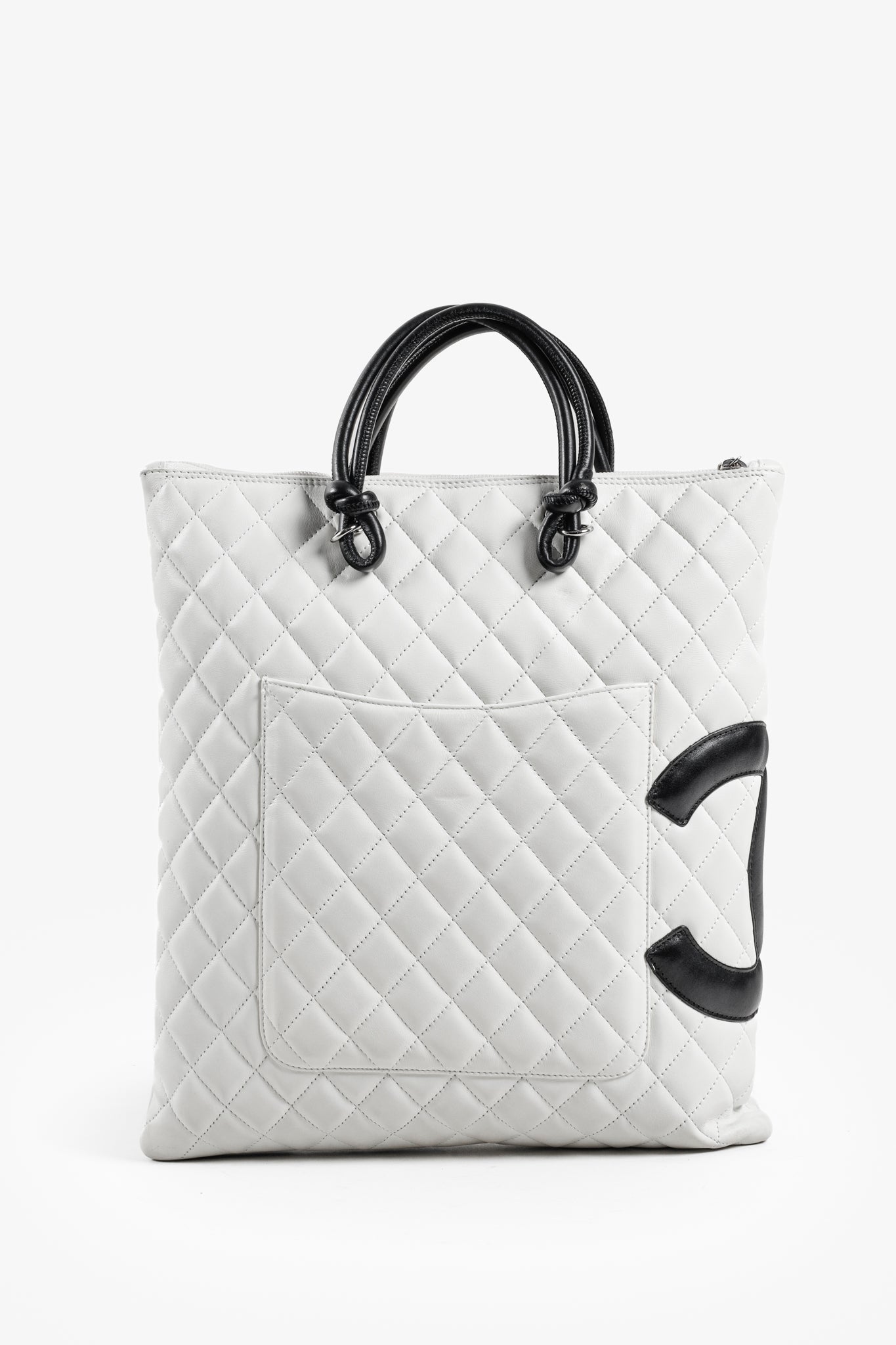 Chanel White & Black Quilted Medium Cambon Tote