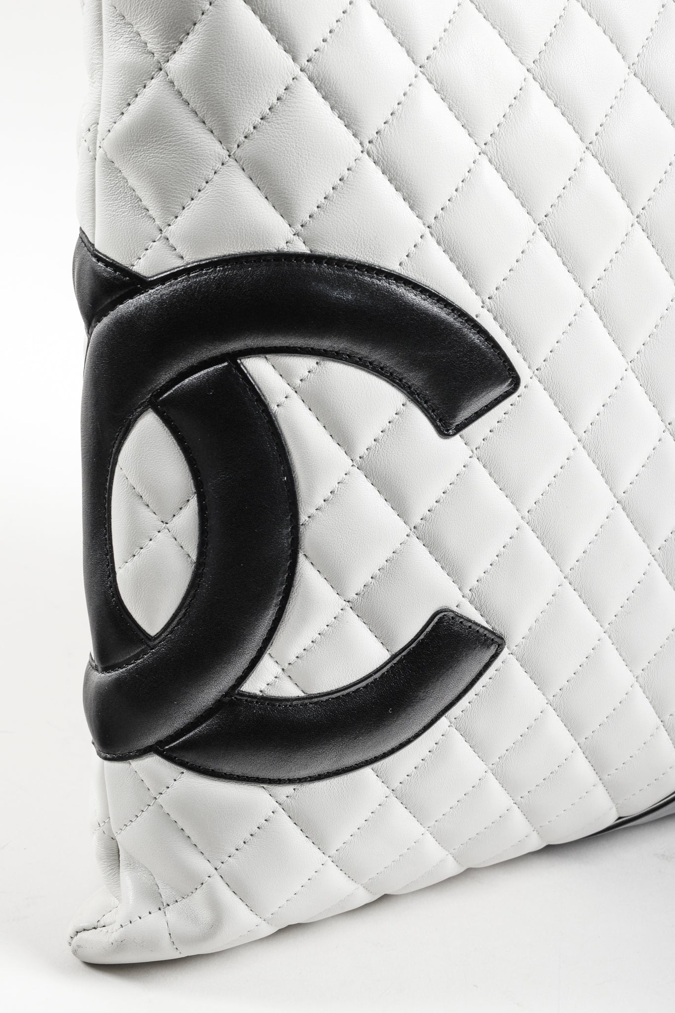 Chanel White & Black Quilted Medium Cambon Tote