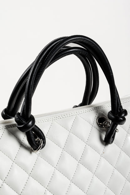 Chanel White & Black Quilted Medium Cambon Tote