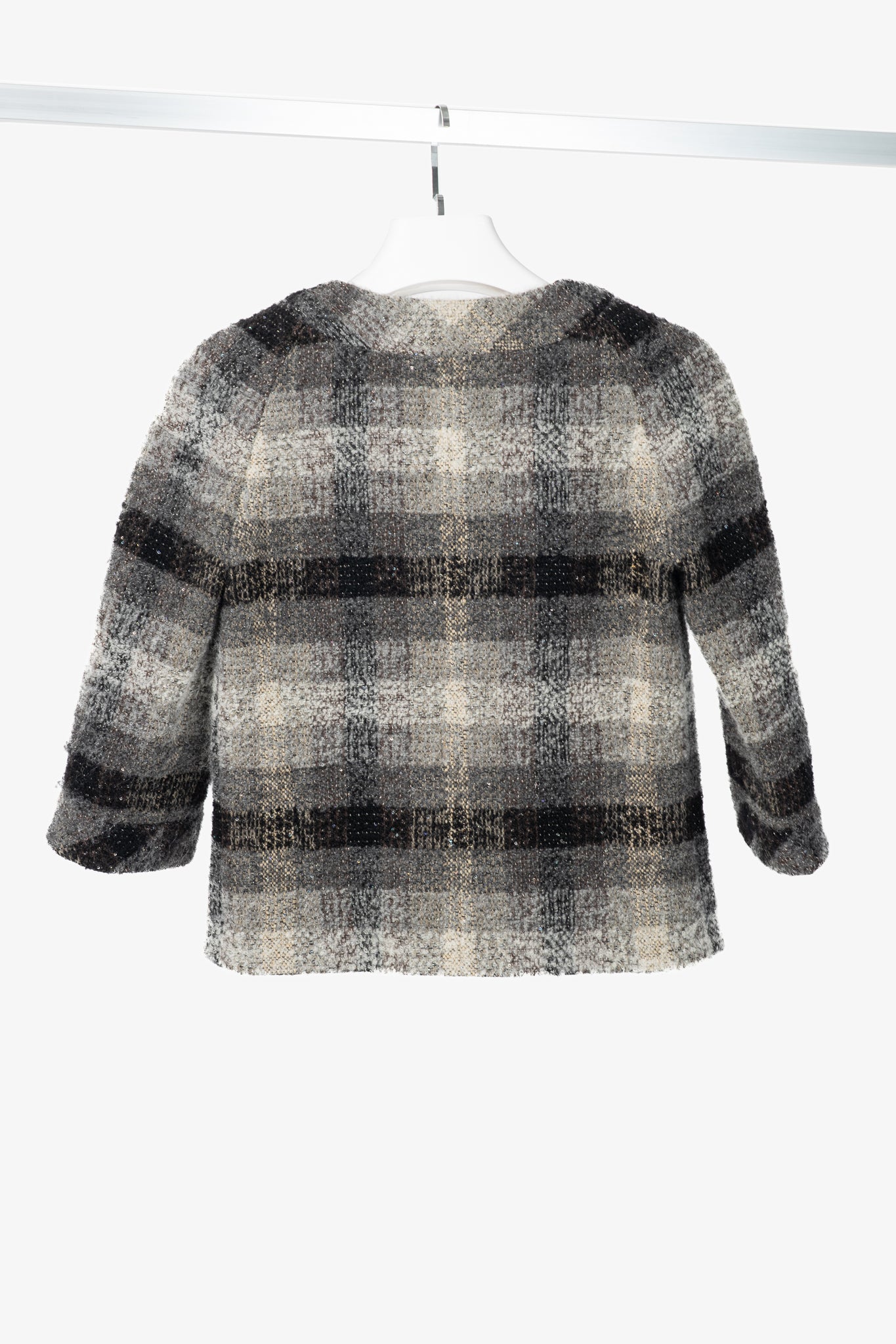 Chanel 18B Grey Metallic-Check Wool Double-Breasted Jacket