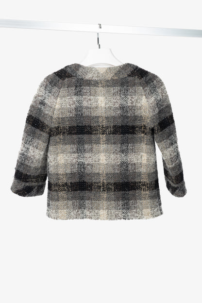 Chanel 18B Grey Metallic-Check Wool Double-Breasted Jacket