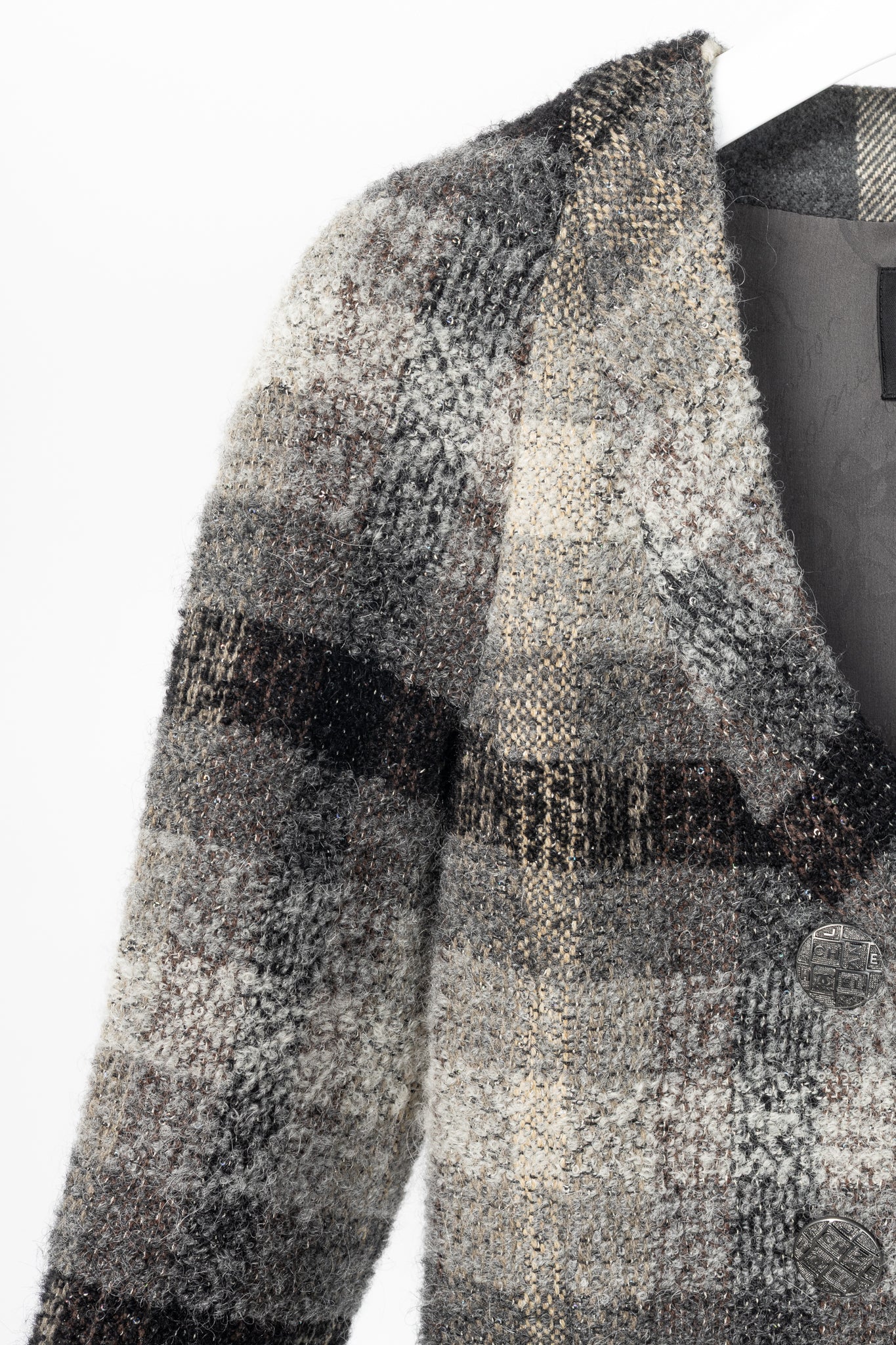Chanel 18B Grey Metallic-Check Wool Double-Breasted Jacket