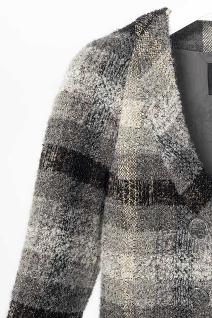 Chanel 18B Grey Metallic-Check Wool Double-Breasted Jacket