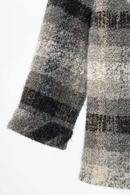 Chanel 18B Grey Metallic-Check Wool Double-Breasted Jacket